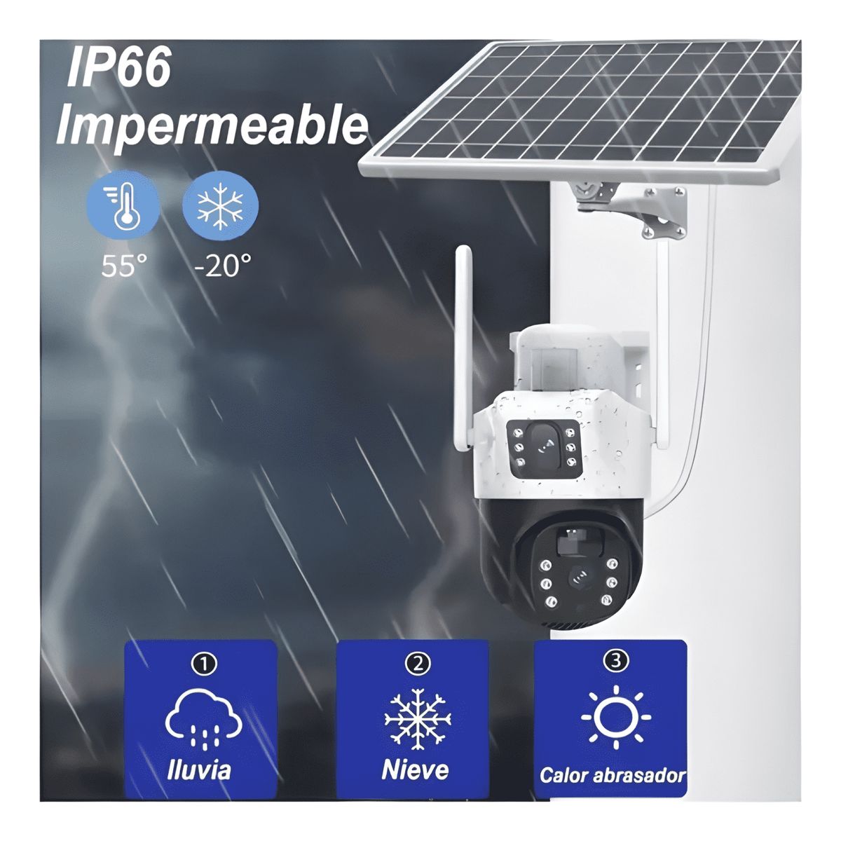 GENERICO - Cámara de Seguridad Solar 4g Doble Lente + Chip de Celular V