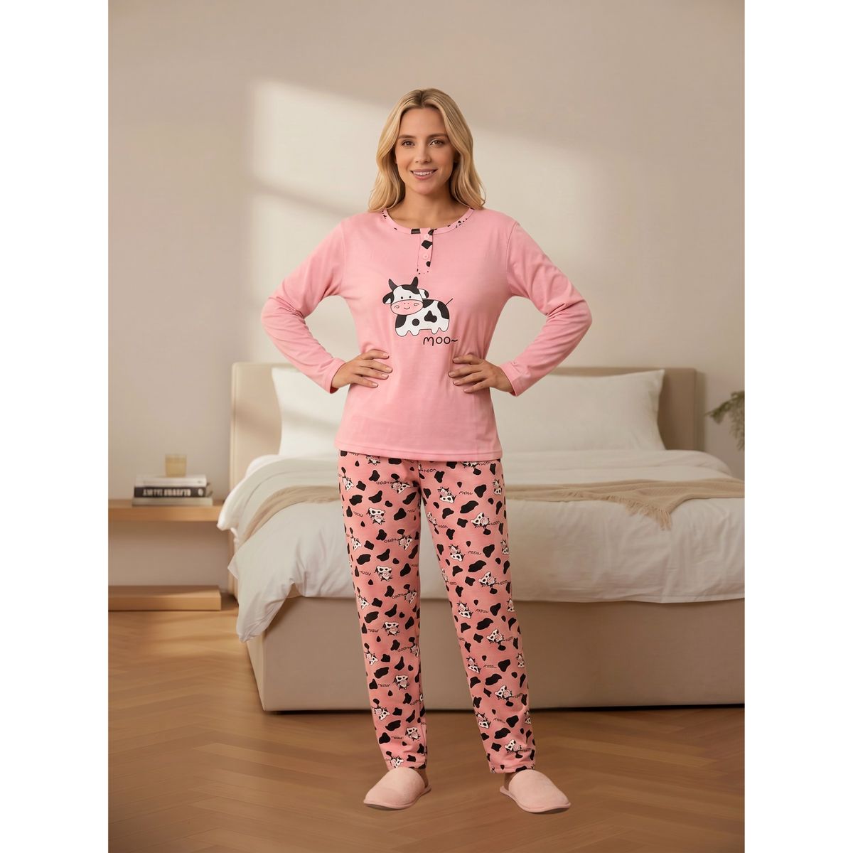 LIKE SHOP - Pijama Mujer Franela Invierno Manga Larga Diseños Vaquita 4057