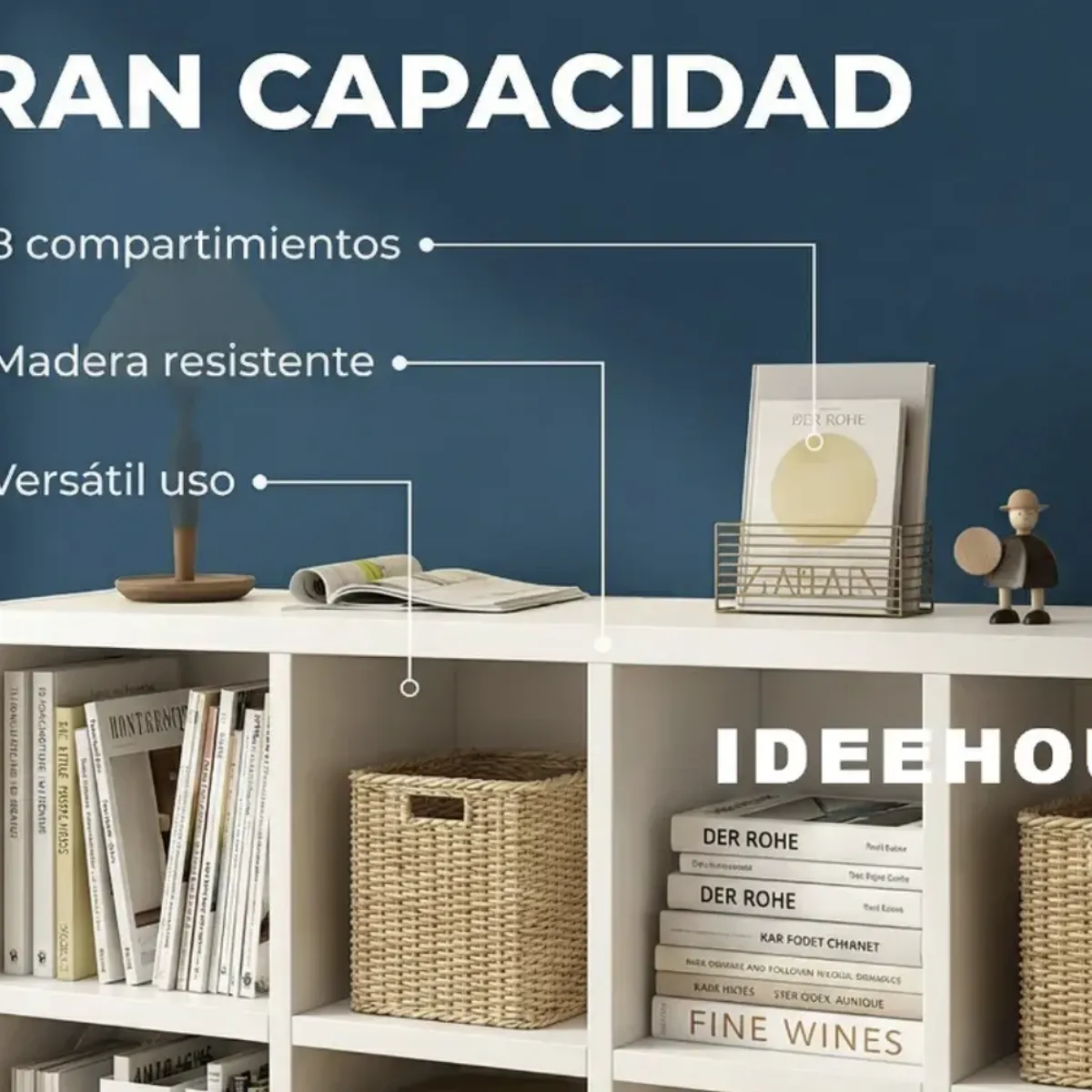 IDEEHOUSE - Librero Estante Organizador Multiuso Para Living 120x27x60cm