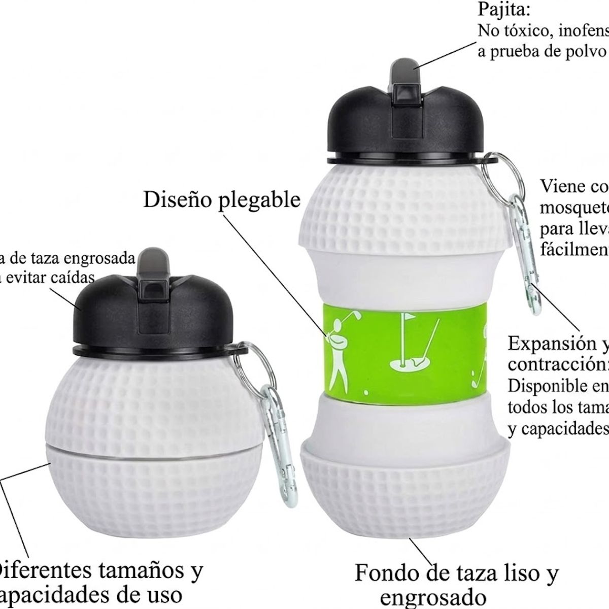 GENERICO - Botella de Agua plegable 550 ml Diseño Pelota de Golf