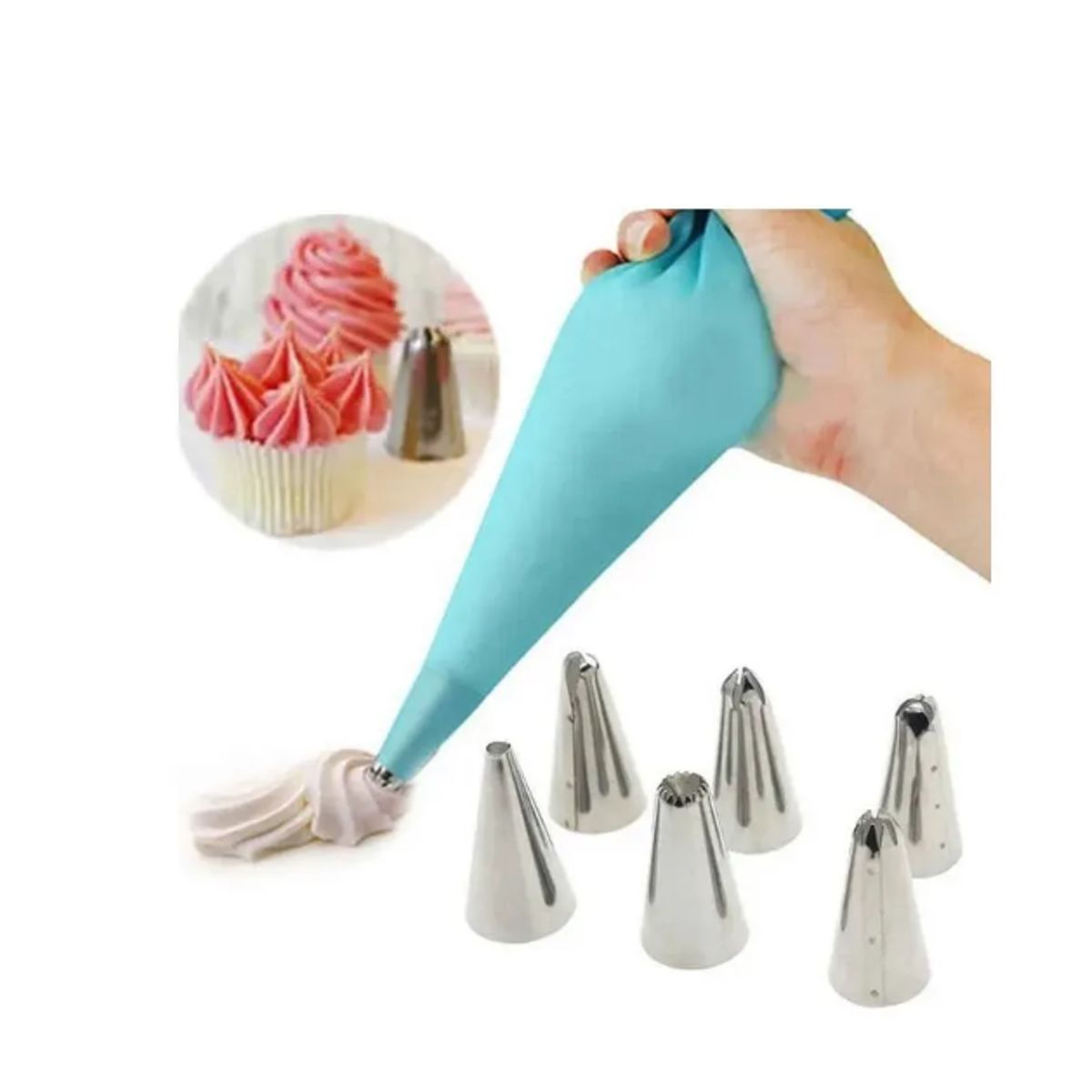 GENERICO - Manga Pastelera De Silicona + 6 Boquillas Acero Inoxidable