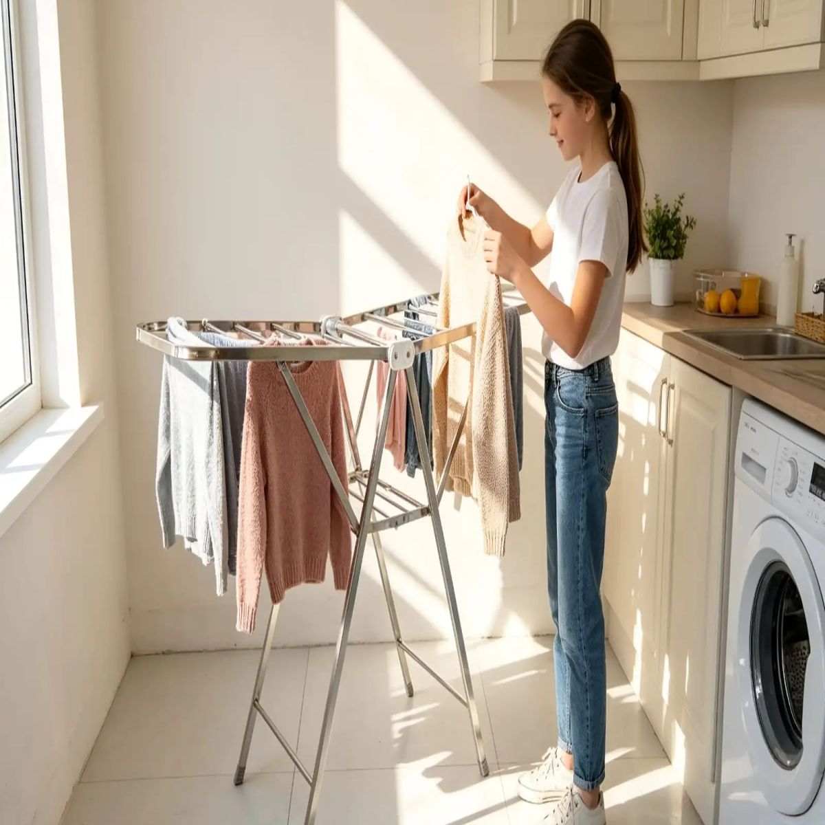 GENERICO - Tendedero Plegable para Secado de Ropa de Acero Inoxidable con Capacidad Reforzada
