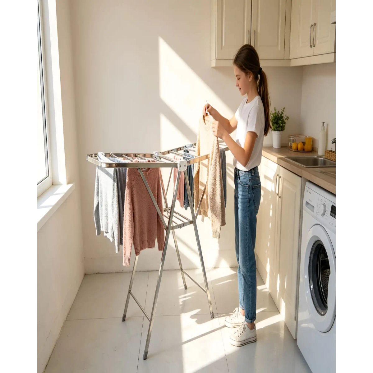 GENERICO - Tendedero Plegable para Secado de Ropa de Acero Inoxidable con Capacidad Reforzada