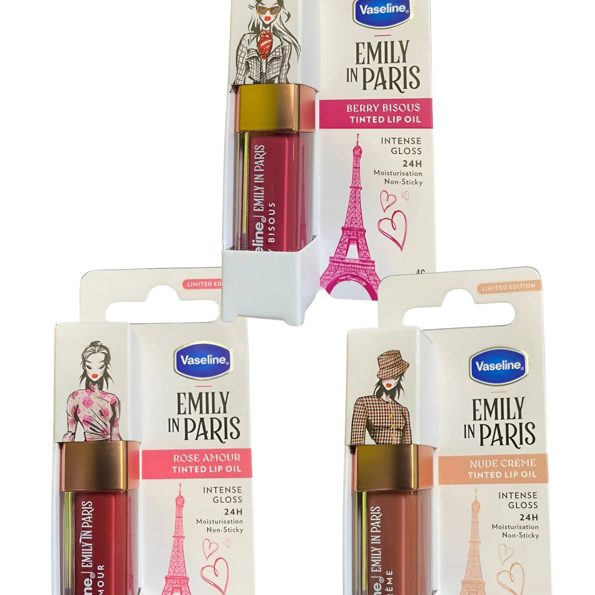 VASELINE - Vaseline Línea Emily In Paris -  Pack 3Tinted Lip Oil Balm: Rose Amour, Berry Bisous y Nude Cream