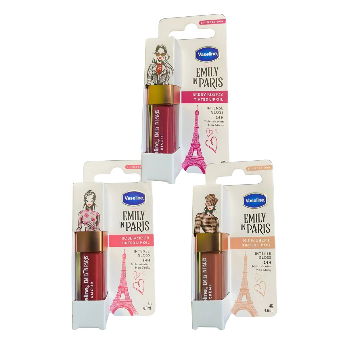 VASELINE - Vaseline Línea Emily In Paris -  Pack 3Tinted Lip Oil Balm: Rose Amour, Berry Bisous y Nude Cream