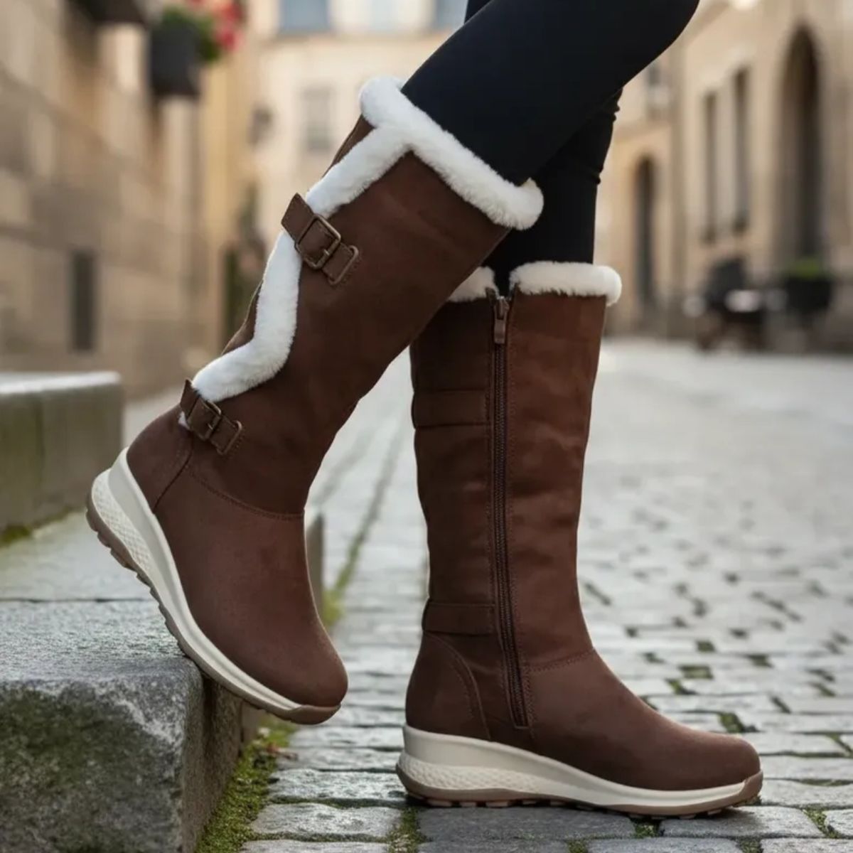 SNOOPY - Bota  Invierno  Color Café Mujer  Taco Bajo en Gamuza  M614