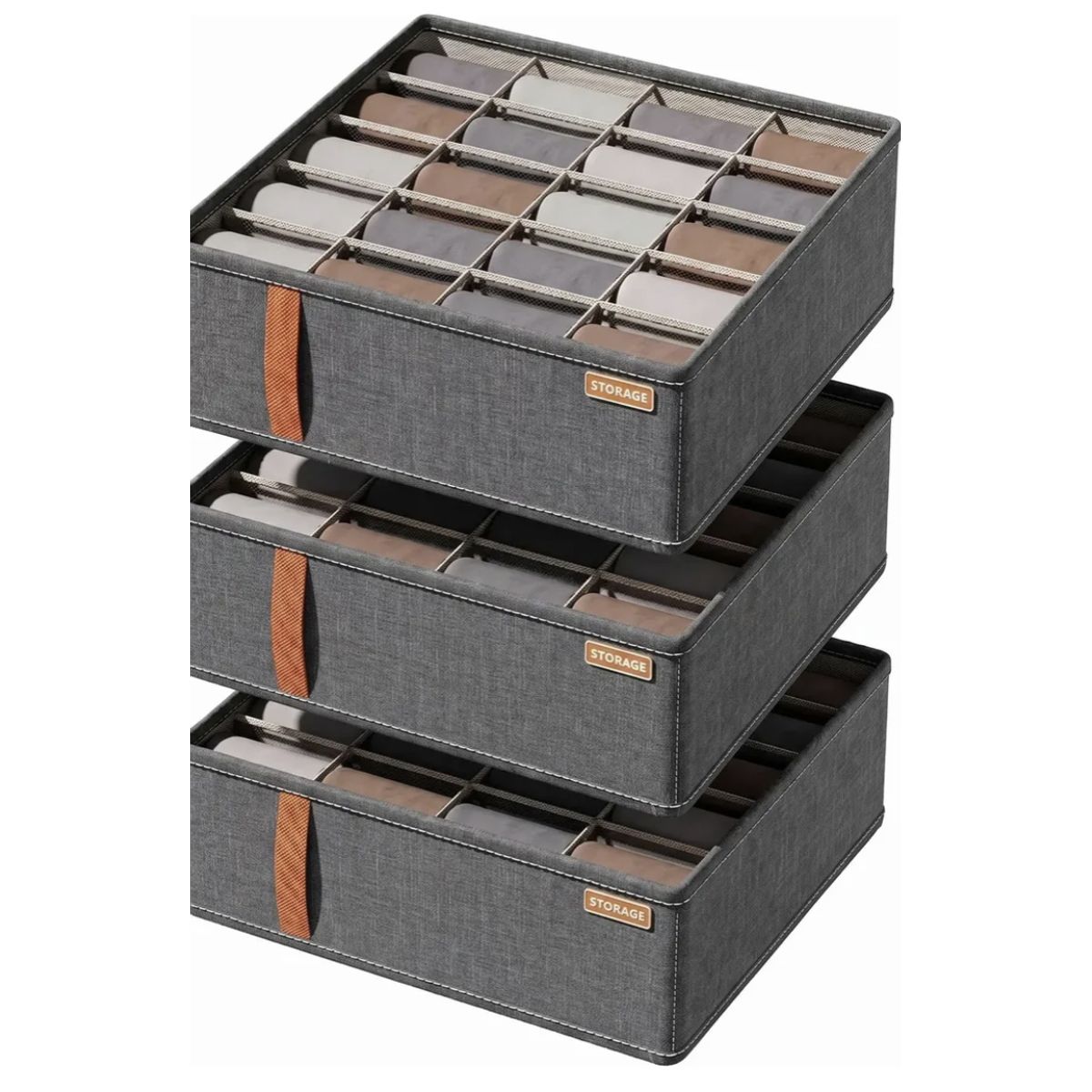 GENERICO - Pack 3 Organizador 20 Divisiones Ropa Calcetines Interior