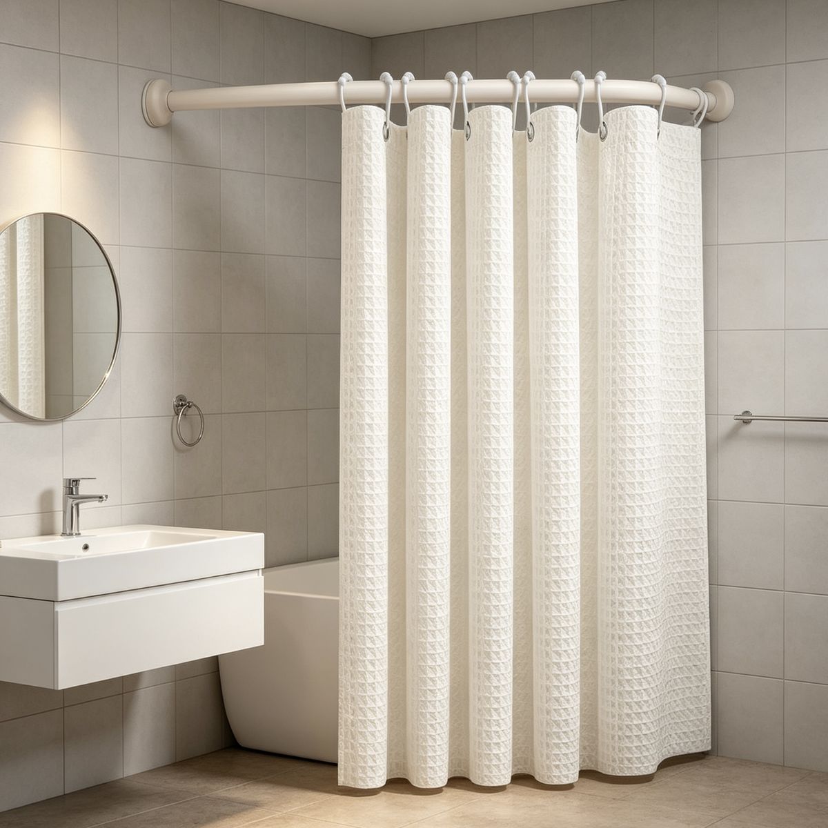 OKAY - Cortina De Baño Impermeable Con Textura Waffle 180x180cm