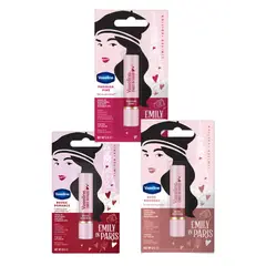 VASELINE - Línea Emily In Paris - Pack 3Tinted Lip Balm: Rouge Romance, Parisian Pink y Nude Noveau