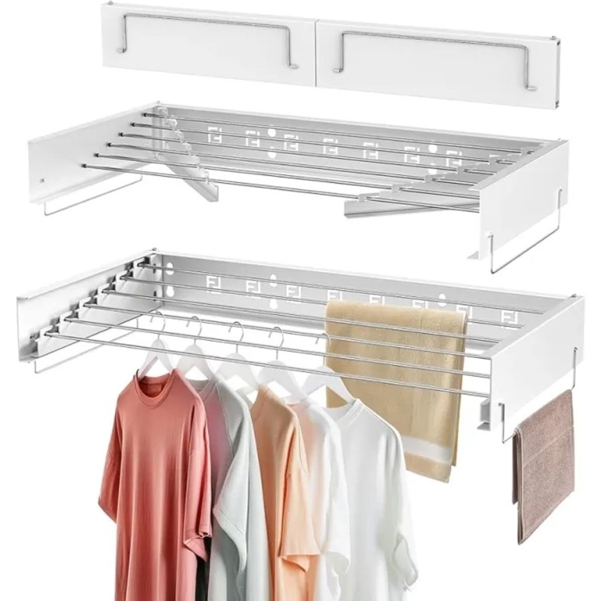 GENERICO - Tendedero de Ropa Plegable y Retráctil de Pared color Blanco