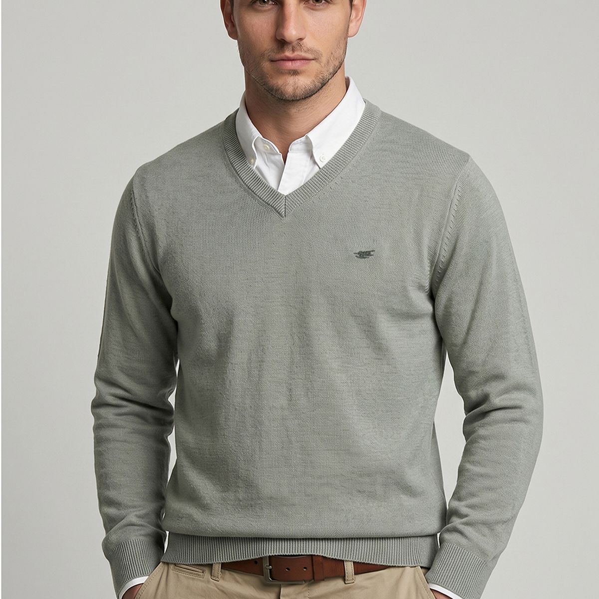 FEROUCH - Sweater Arizona V-Neck Solido Salvia Ferouch