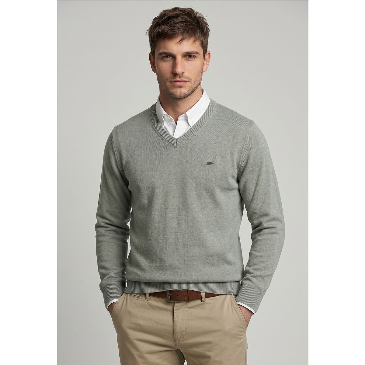 FEROUCH - Sweater Arizona V-Neck Solido Salvia Ferouch