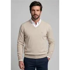 FEROUCH - Sweater Atlanta V-Neck Melange Oyster Melange