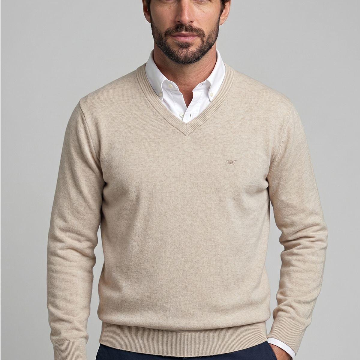 FEROUCH - Sweater Atlanta V-Neck Melange Oyster Melange Ferouch