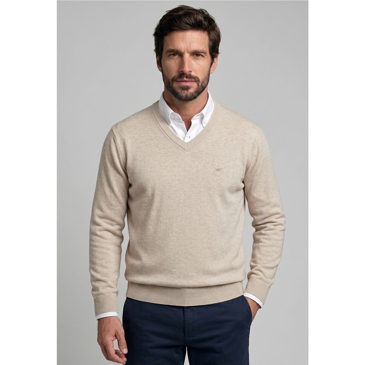 FEROUCH - Sweater Atlanta V-Neck Melange Oyster Melange Ferouch