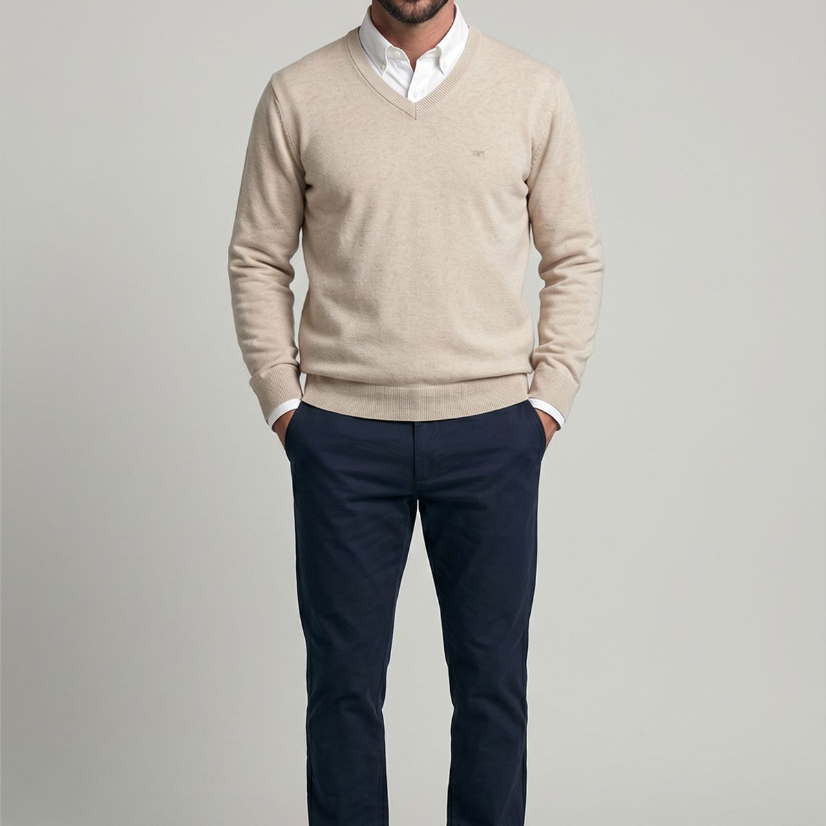 FEROUCH - Sweater Atlanta V-Neck Melange Oyster Melange Ferouch