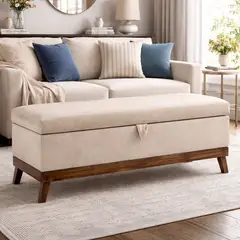 GENERICO - Banqueta con Baúl Incy Beige FelpaMáxima Design 120x40x50 cm Tapizada con Almacenaje