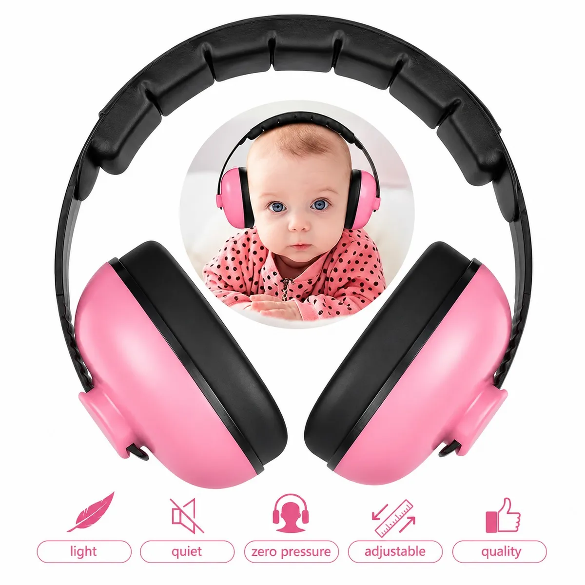 GENERICO - AURICULARES O OREJERAS ANTIRUIDO PROTECTORES PARA BEBES Y NIÑOS ROSADO