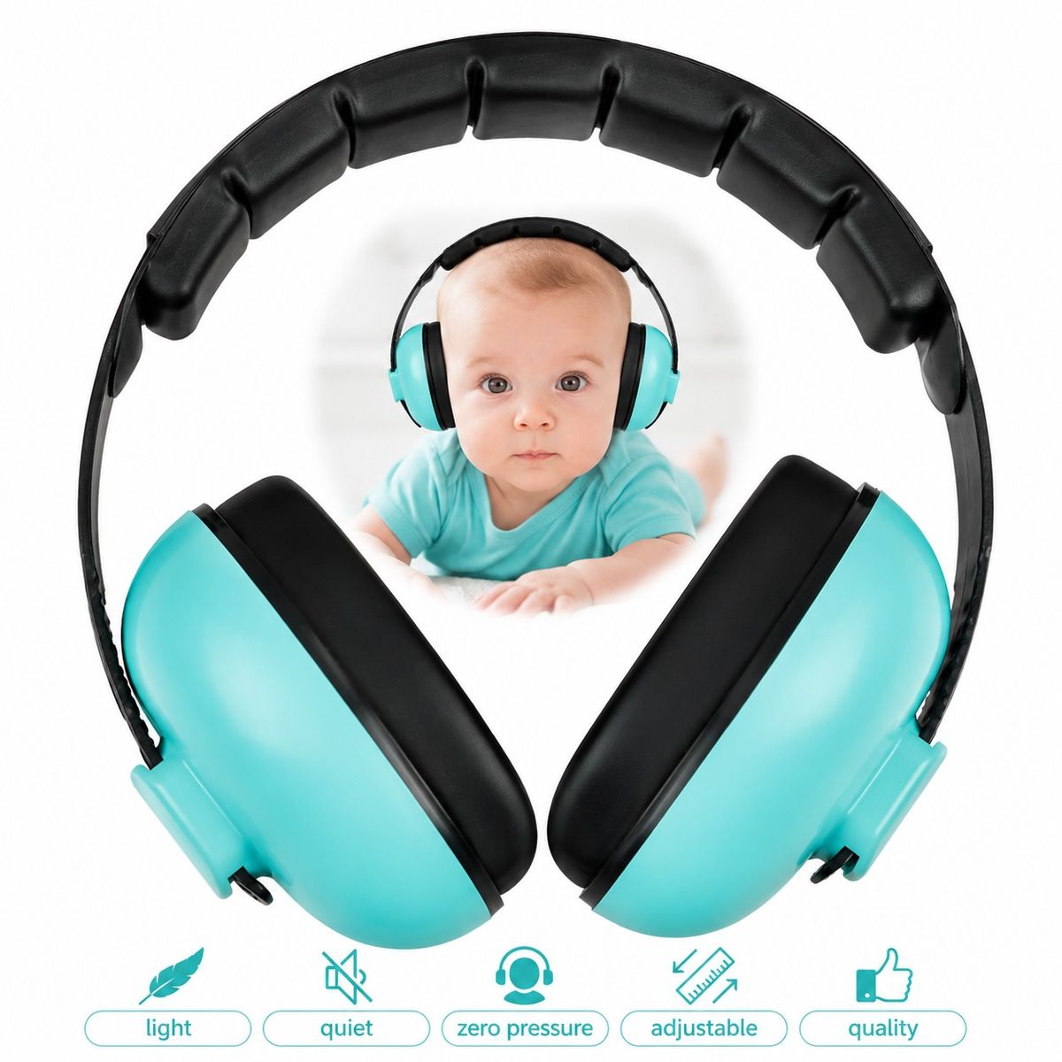 GENERICO - AURICULARES O OREJERAS ANTIRUIDO PROTECTORES PARA BEBES Y NIÑOS TURQUESA