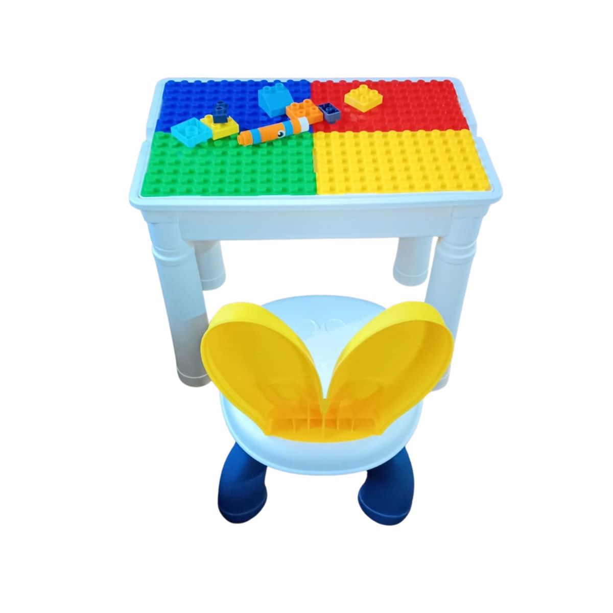 MOVI - MESA DE JUEGO CON SILLA Y 102 PIEZAS DE LEGO- ¡Construye, Aprende y Diviértete Sin Parar!