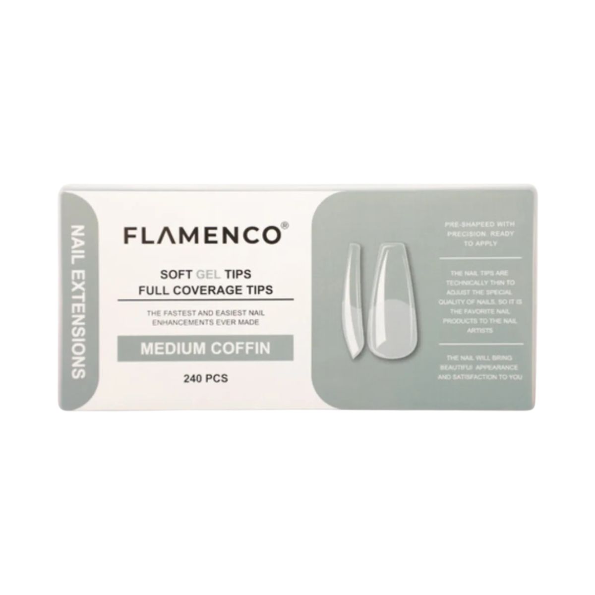 FLAMENCO - Tips Soft Gel Flamenco 240 Pcs Medium Coffin Pm