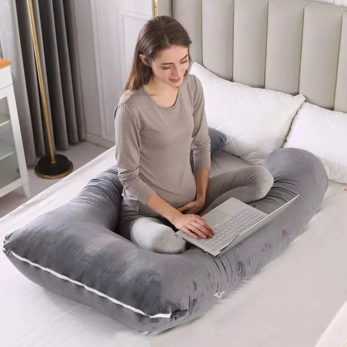 GENERICO - Cojin Almohada Maternal Con Funda Extra Suave Color GRIS Liso