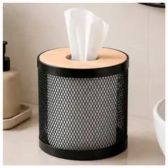 IRM - Dispensador redondo papel malla metalica tapa madera