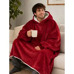 MOVI - Polerón Sherpa Oversize con Capucha Unisex Invierno - Color Rojo