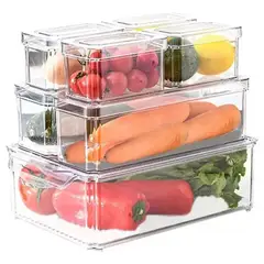 GENERICO - Set 7 Contenedores Con Tapa Organizador Refrigerador Cocina