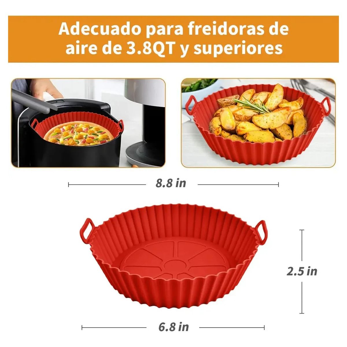 GENERICO - Bandeja Silicona Para Freidora Aire Reutilizable Roja Pack 3 Labg