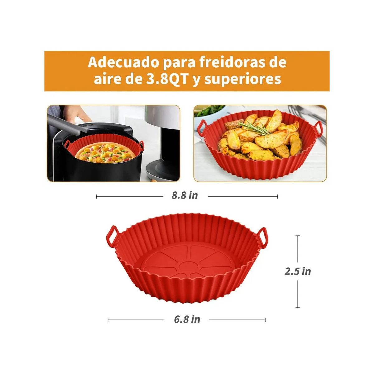 GENERICO - Bandeja Silicona Para Freidora Aire Reutilizable Roja Pack 3 Labg