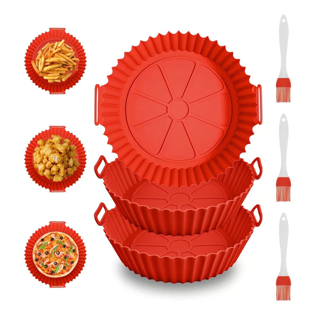 GENERICO - Bandeja Silicona Para Freidora Aire Reutilizable Roja Pack 3 Labg