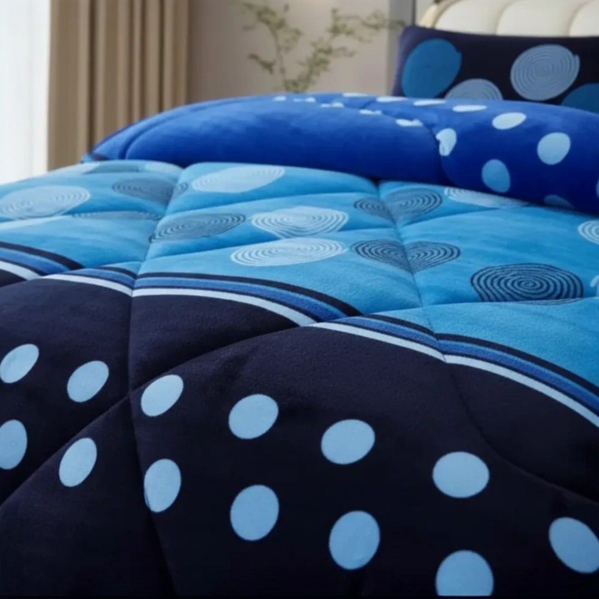 GENERICO - Cobertor De Invierno Plush Chiporro 2 Plazas Círculos Y Espirales Color Azul