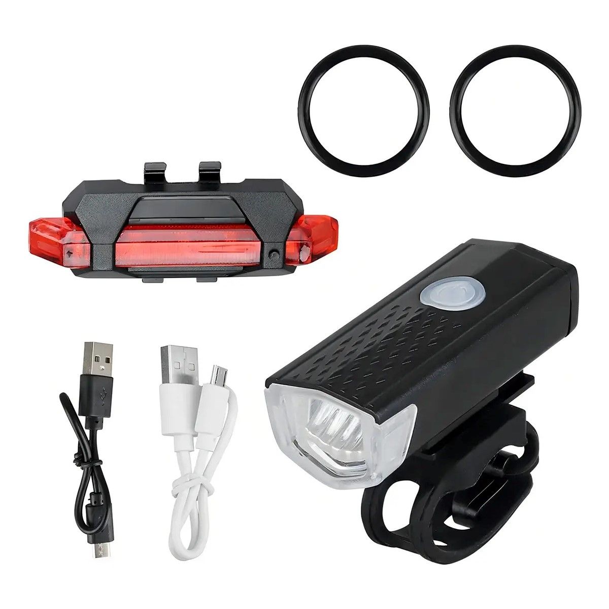 GENERICO - Luces LED Bicicleta Recargables USB Delantera y Trasera Impermeables Negra BELUG