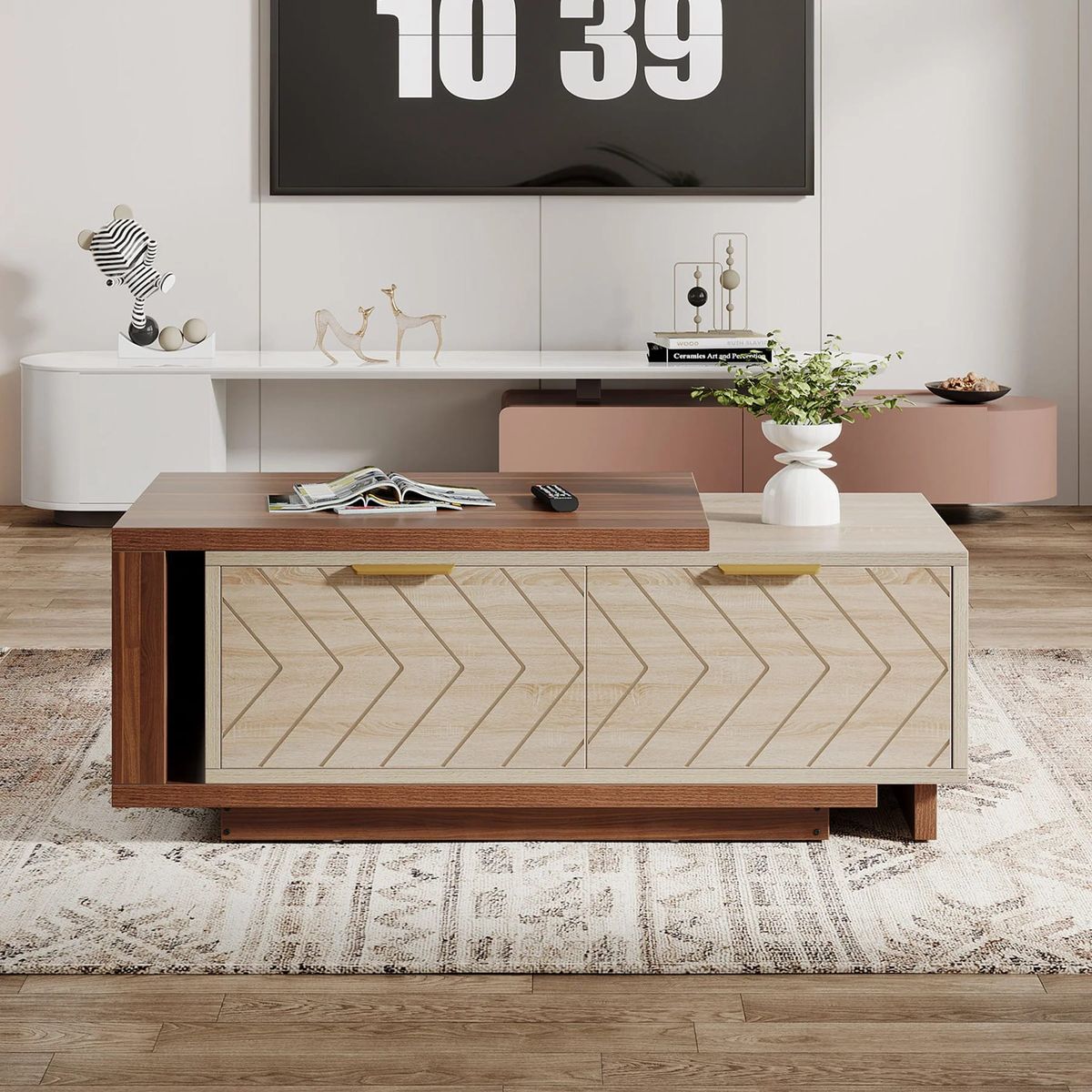 DELUXE - Mesa De Centro Extensible Bicolor 2 Cajones Premium