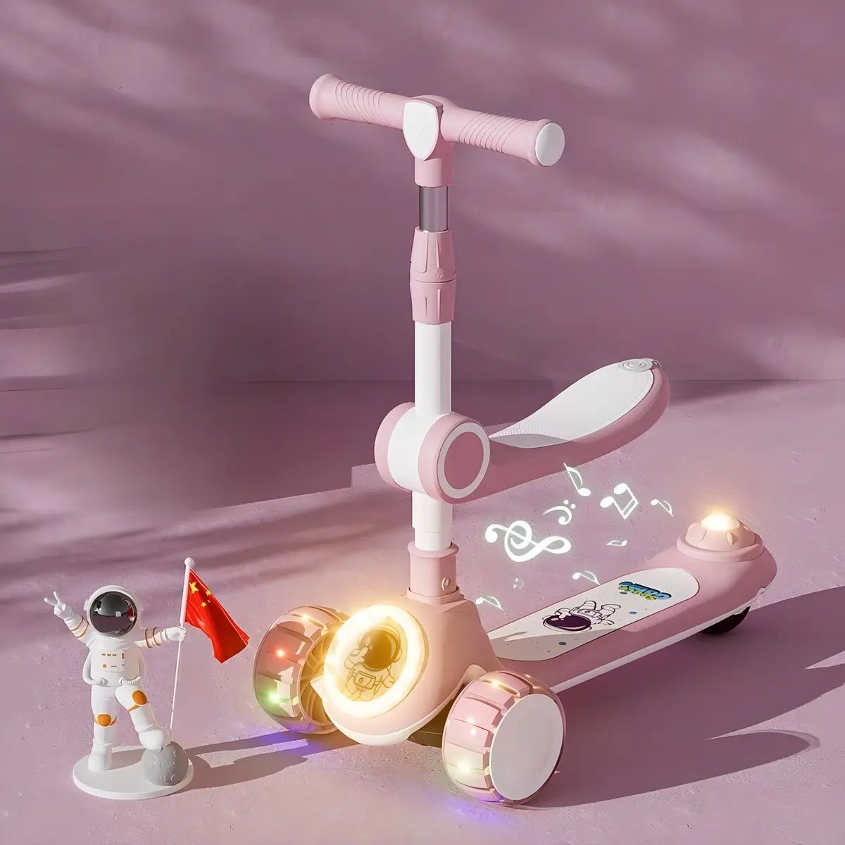GENERICO - Scooter 2 En 1, Rueda Con Luz Y Sonido, 3 Colores Color Rosado