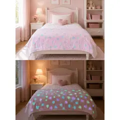 DECORACION CREATIVA - Manta Luminosa Infantil Corazones Rosada