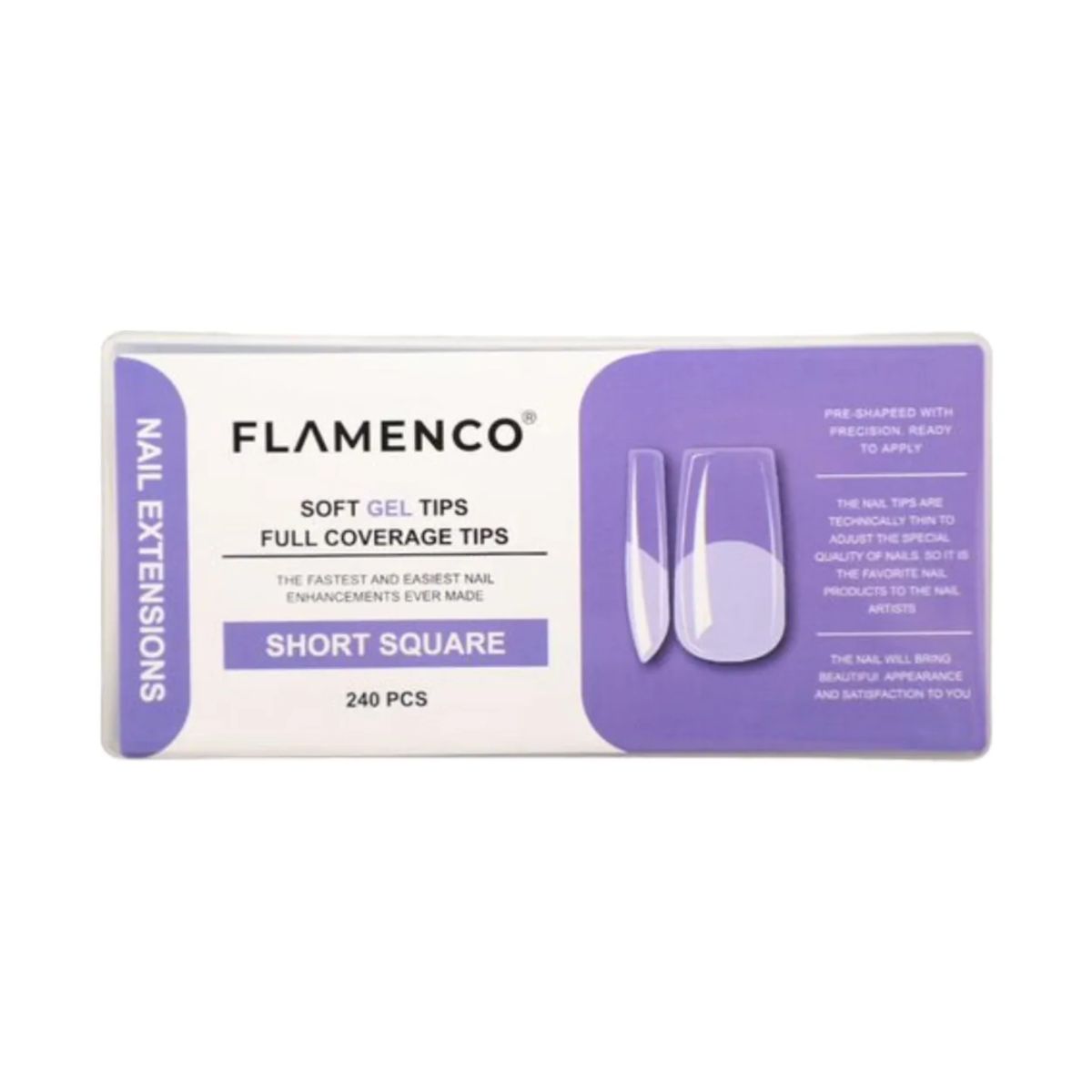 FLAMENCO - Tips Soft Gel Flamenco 240 Pcs  Short Square con Porosidad Media