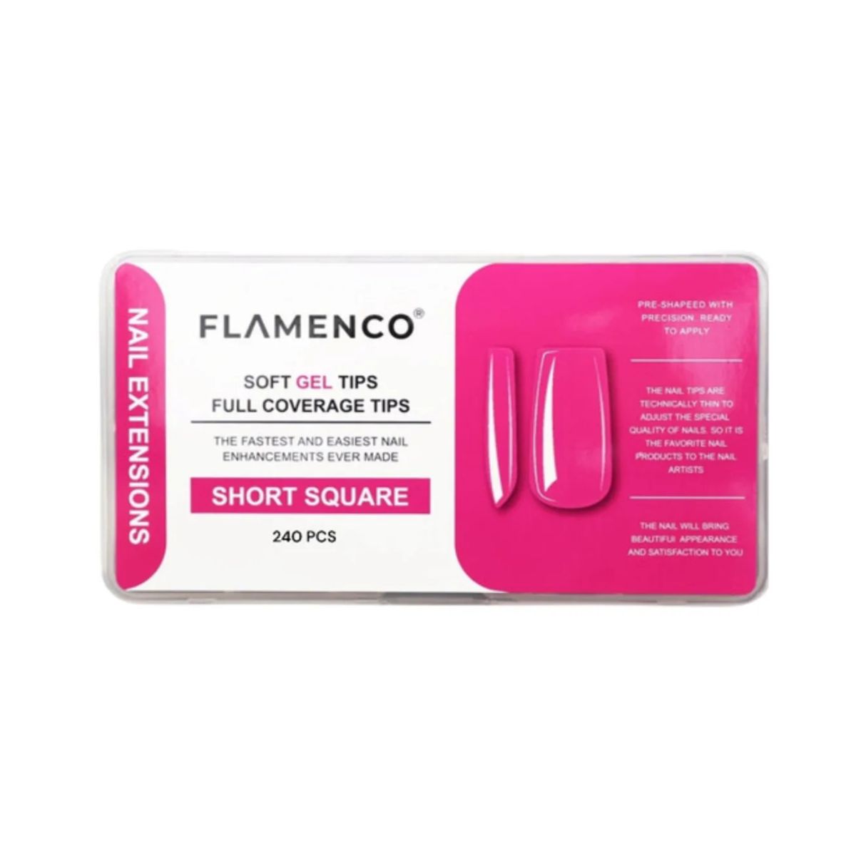 FLAMENCO - Tips Soft Gel Flamenco 240 PcsShort Square y Sin Porosidad