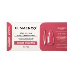 FLAMENCO - Tips Soft Gel 240 Pcs Short Stiletto y Sin Porosidad