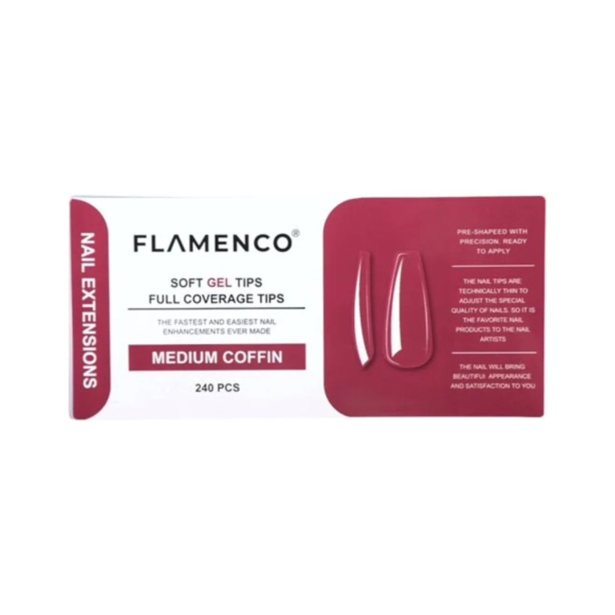 FLAMENCO - Tips Soft Gel Flamenco 240 Pcs Medium Coffin y Sin Porosidad