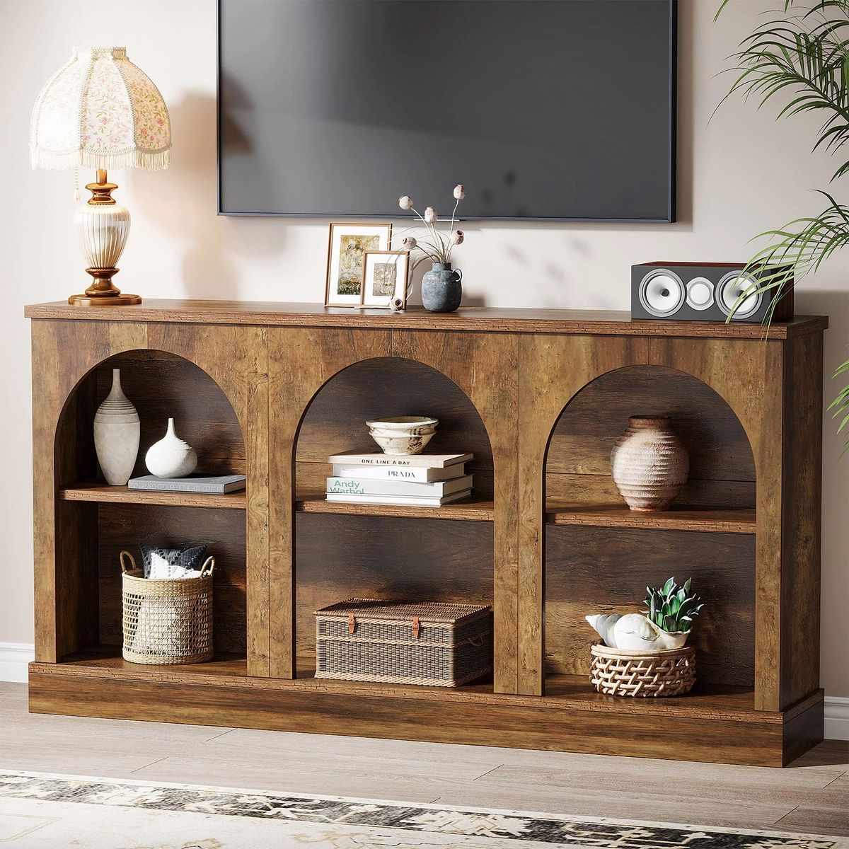 DELUXE - Mueble Arrimo Recibidor Rústico Premium 6 Compartimientos