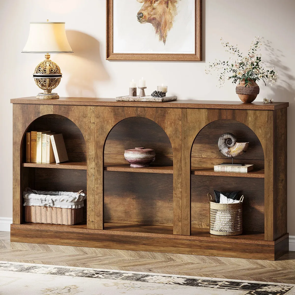 DELUXE - Mueble Arrimo Recibidor Rústico Premium 6 Compartimientos