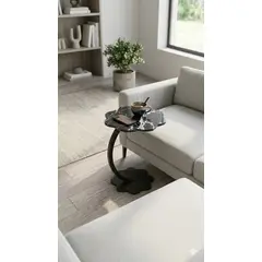 GENERICO - Mesa Auxiliar Lateral Flor Madera Living Diseño Moderno