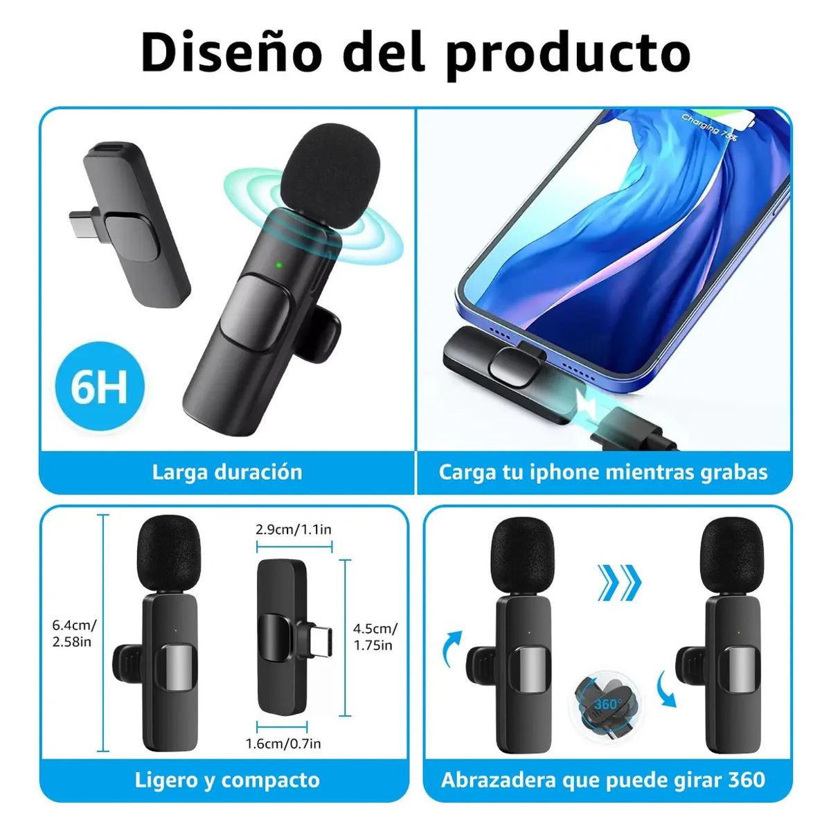 SUPERCENTER - 2 micrófonos inalámbricos de solapa, para iPhone y Android con USB-C