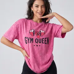 DEXUZ - Polera Oversize Mujer Gym Queen - Look Retro Prelavada