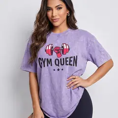 DEXUZ - Polera Oversize Mujer Gym Queen - Look Retro Prelavada