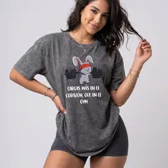 DEXUZ - Polera Oversize Mujer Rabbit - Retro Gym Prelavada Premium