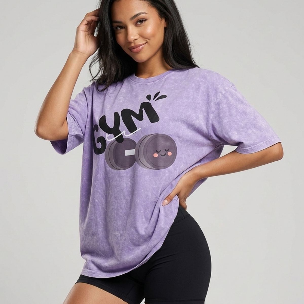 DEXUZ - Polera Gym Oversize Mujer - Look Retro & Suave Prelavada