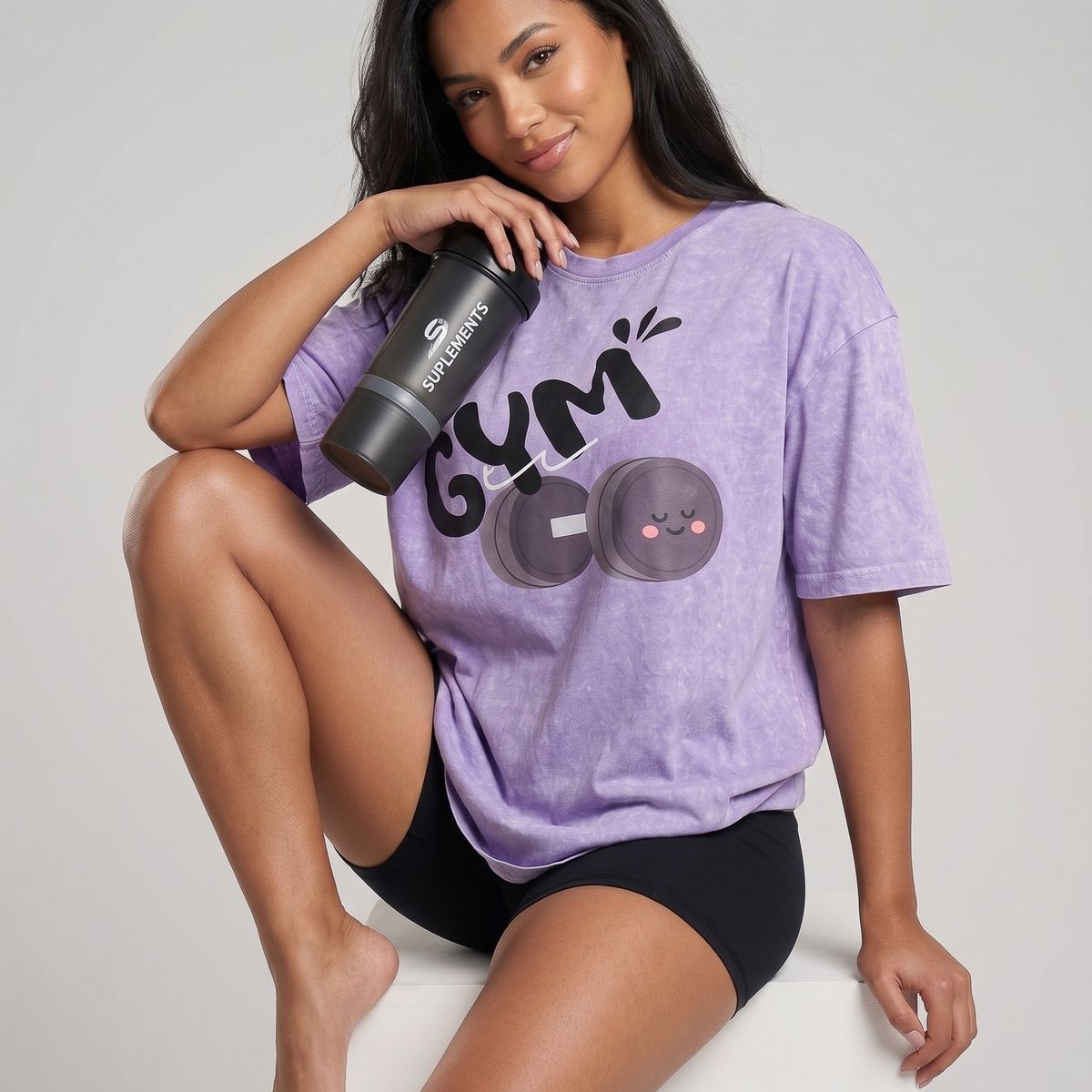 DEXUZ - Polera Gym Oversize Mujer - Look Retro & Suave Prelavada
